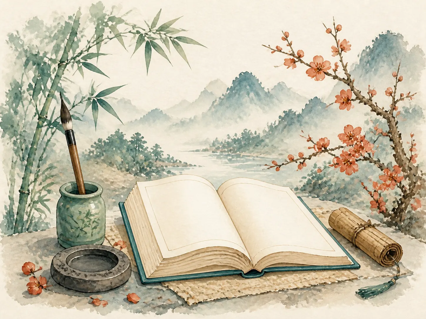 水彩风古诗词手抄报模板预览图